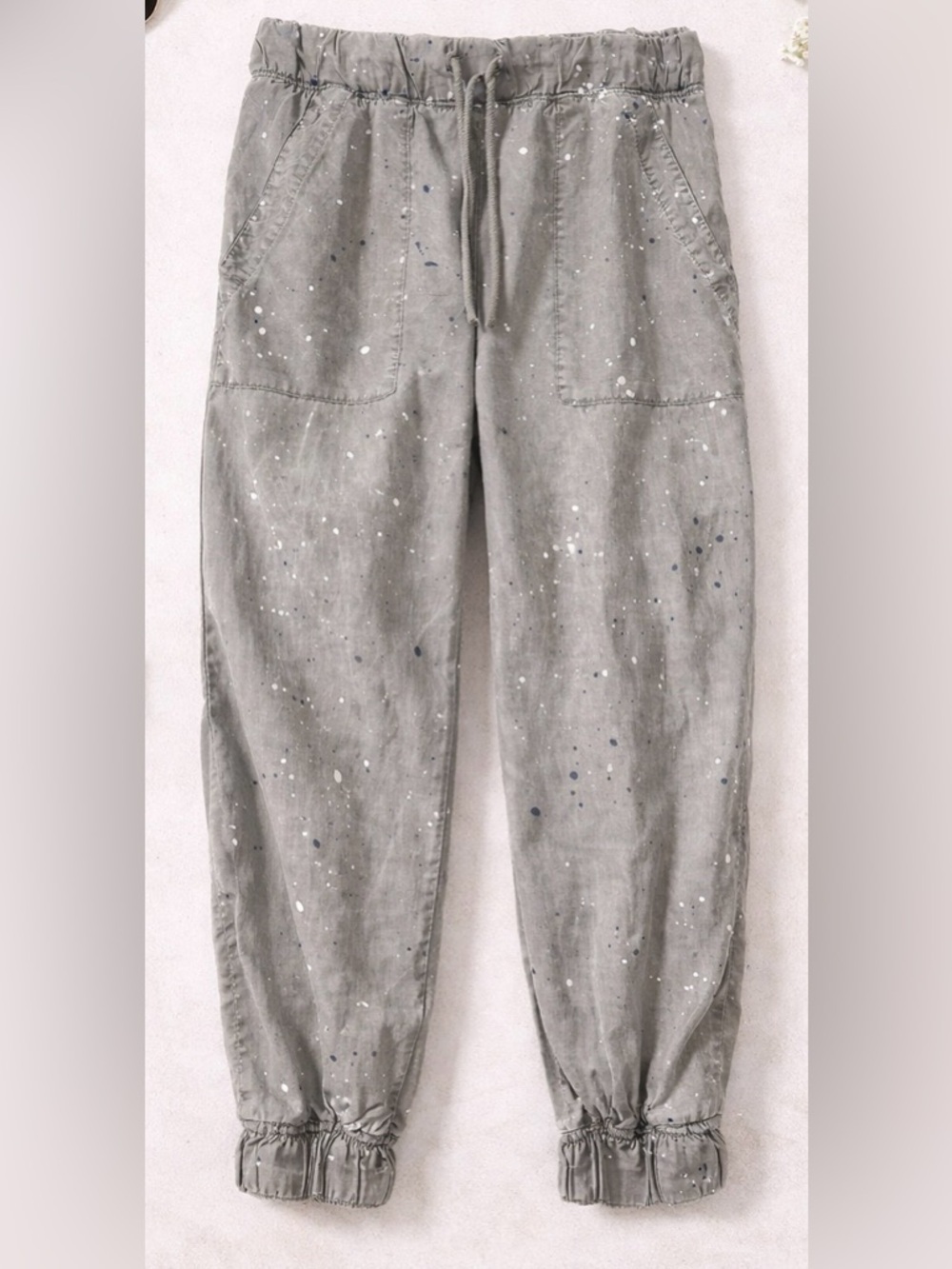 cloth & stone Anthropologie Light Gray tencel Joggers size M paint splatter - Picture 2 of 14
